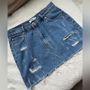 Pull & Bear Distressed Blue Denim Mini Skirt
